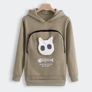 Imagem de Blusa de moletom feminina com capuz e bolsa animal para transportar ga