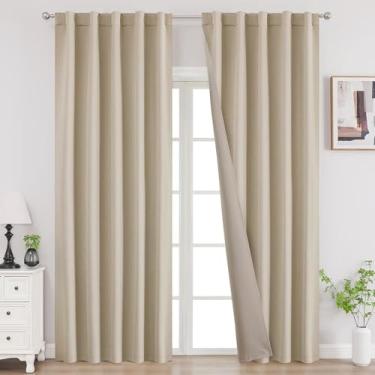 Imagem de Joydeco Cortinas blackout de 182 cm para quarto, cortinas blecaute com isolamento térmico, cortinas escurecidas para sala de estar, janela, bolso de haste, aba traseira (L94 x C 182 cm, bege claro)