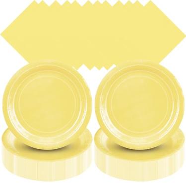 Imagem de Zhehao 120 peças de pratos de papel descartáveis e guardanapos decorações de festa de aniversário de 18 cm pratos descartáveis para chá de bebê suprimentos de festa de casamento (amarelo)