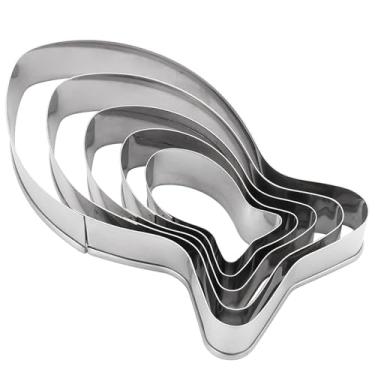 Imagem de Conjunto de 5 peças de cortador de biscoito em forma de peixe de tamanho grande, cortadores de fondant de peixe Jesus de aço inoxidável para assar argila DIY