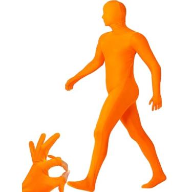 Imagem de Dokiory Traje de corpo inteiro unissex elastano macacão de pele Unitard Zentai macacão de Halloween para homens e mulheres adultos (laranja, GG, sugerido para altura de 1,70 m - 1,88 m)