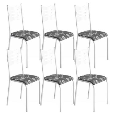 Imagem de Kit 6 Cadeiras 542 Sala Jantar Cozinha Pés Aço Tubular Floral Branco