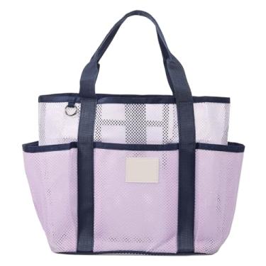 Imagem de KHZSPP Bolsa de praia de malha extra grande para mulheres e homens, bolsa dobrável à prova d'água com zíper, bolsa de malha à prova de areia para brinquedos de praia, Roxo