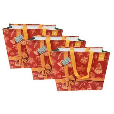 Imagem de 3 Sacolas Tamanho Grande de Ráfia 39X44X22Cm Natal Presente B4U