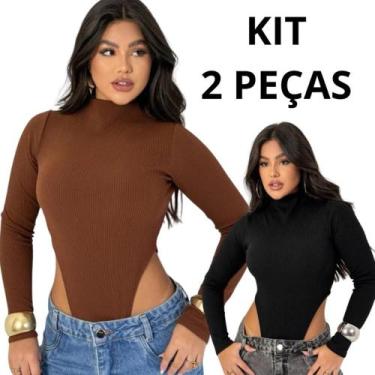 Imagem de KIT 2 Body bori Feminino manga longa gola alta cavado modinha inverno 