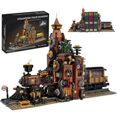 Imagem de Bloco de Montar Trem Retrô Com Led 1252 peças Decoração Brinquedo Educ