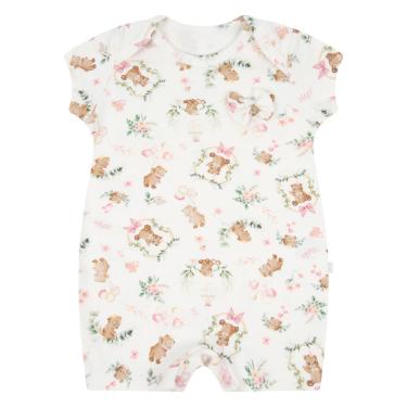 Imagem de Macacão Bebê Menina Curto Bege Ursinhos Laço - Hug