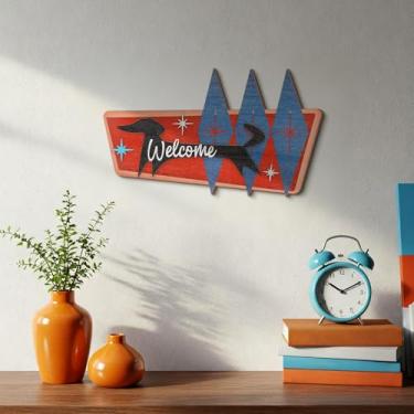 Imagem de Kathfly Arte moderna de meados do século, arte de parede de cachorro atômico Starburst decoração de parede de cachorro de madeira decoração de sinal de dachshund de boas-vindas feito à mão design de