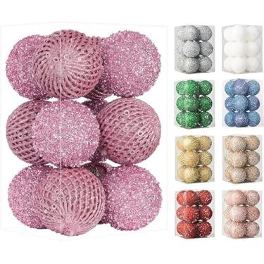 Imagem de Bolas de Natal, 12 peças de bolas de árvore de Natal de 8 cm, ornamentos de bolas de decoração de Natal para festa de casamento, feriado (rosa)