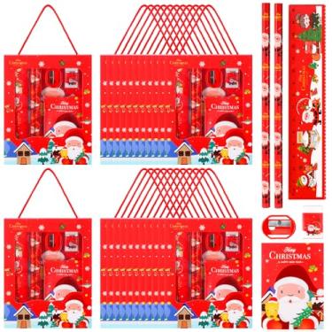 Imagem de Nezyo Conjunto de 24 artigos de papelaria escolar de Natal para crianças, 6 em 1, para lembrancinhas de festa de Natal, presentes de recompensas de sala de aula, prêmio de Natal, tema de Natal