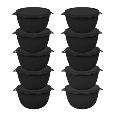 Imagem de Potes Plásticos Bowl 500 ml Redondos Com Tampa BPA Free Marmitas Para Cozinha (Kit 10 Potes - PRETO)
