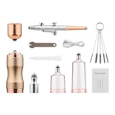 Imagem de Kit de aerógrafo portátil com compressor, caneta de escova de ar portátil, sem fio, dupla ação, 3 níveis, pressão ajustável, bateria embutida para pintura, modelo, colorir, arte de unhas, maquiagem