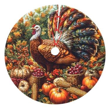 Imagem de Saia de árvore de ação de graças de peru, 91 cm, tapete de árvore de férias com alças de amarrar para decoração de festa, decoração de casa