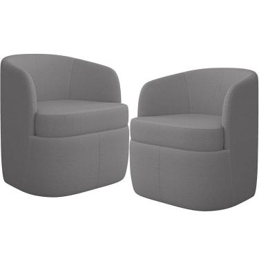 Imagem de Kit 02 Poltronas Decorativa Giratória Para Sala De Estar Siena K01 Bouclê Cinza - Lyam Decor