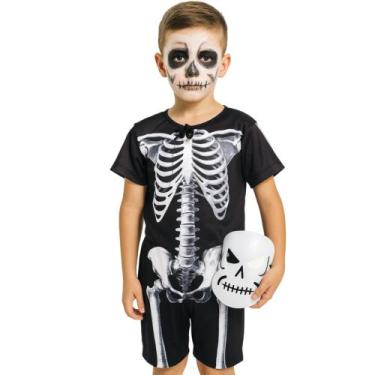 Imagem de Fantasia Infantil Menino Esqueleto Halloween + Máscara - Genérica, Pre