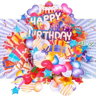 Imagem de Magic Ants Cartão de aniversário pop-up 3D - Cartão colorido de explosão de feliz aniversário com envelope e cartão em branco - Cartão temático de festa com balão arco-íris para crianças, adolescentes