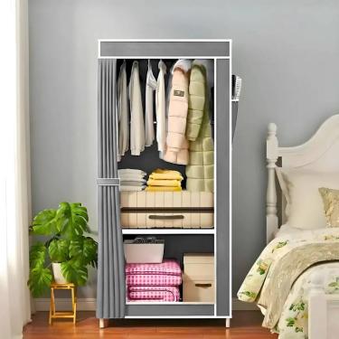 Imagem de Guarda Roupa Cinza Closet Solteiro Organizador com Capa