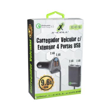 Imagem de Carregador Veicular Flex Extensor 4 Portas Usb 9.6A 48W Xc