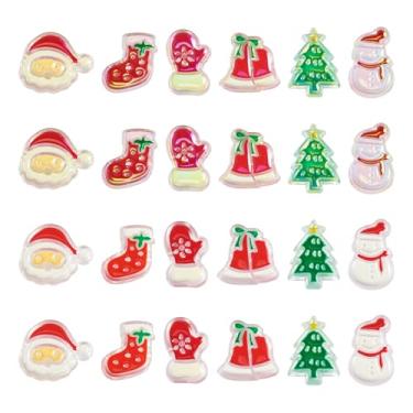 Imagem de 24 peças de contas de acrílico opacas de Natal pequeno sino de Natal Papai Noel boneco de neve contas espaçadoras soltas para colar de Natal, pulseira, brinco, chaveiro, artesanato DIY