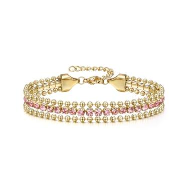 Imagem de FANZE Pulseira feminina com strass dourado, simples, delicada, estilo boêmio, multicamadas, contas de cristal, pulseiras, joias, Medium, Zinco, Sem Pedra Preciosa