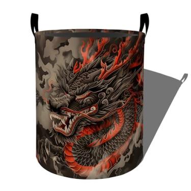 Imagem de Cesto de lavanderia com dragão feroz com nuvens místicas, organizador de cesto de roupa suja dobrável para decoração de banheiro, caixa de armazenamento de roupas de brinquedo para quarto 19,7 x 15,7