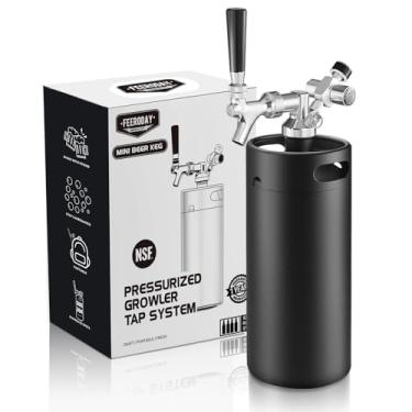 Imagem de Ferroday 3,628 g 3,628 g Aço Inoxidável Beer Growler, Mini Barril Growler Portátil (Preto)