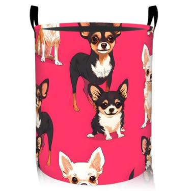 Imagem de ainori Cesto de roupa suja de chihuahua fofo, pano Oxford, roupas sujas caprichosas, cesto dobrável para decoração de quarto, presente com estampa de cachorro, organizador de brinquedos de 40 x 40 cm