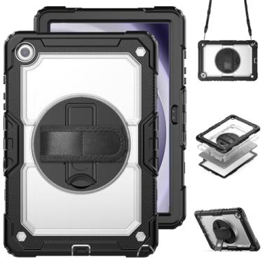 Imagem de Gylint Capa para Samsung Galaxy Tab A9+/A9 Plus 11 polegadas 2023, capa protetora resistente à prova de choque com protetor de tela, alça de mão, alça de ombro, suporte giratório de 360° transparente