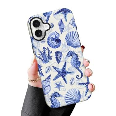 Imagem de MZELQ Capa magnética para iPhone 17 de 6,3 polegadas, estampa de concha azul do oceano [compatível com carregamento Magsafe] 2 em 1 fosca à prova de choque capa de telefone rígida para mulheres e