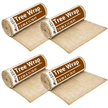 Imagem de ZeeDix Envoltório de árvore de serapilheira para proteger a casca - 4 rolos de 20 cm x 11,78 pés de tecido de serapilheira protetores de tronco de árvore para proteção contra cascas danificadas