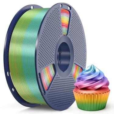 Imagem de SUNLU Filamento PLA de seda arco-íris 1,75 mm, filamento 3D gradiente multicolorido, filamento de impressora 3D de seda brilhante, precisão dimensional +/-0,02 mm, carretel de 1 kg (1 kg), seda