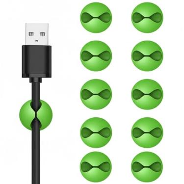 Imagem de Clipes de cabo, suporte de cabo, clipes adesivos, suporte de fio para gerenciamento de cabos, carregador de telefone, mesa, parede, mesa de cabeceira e escritório, verde, 10 peças