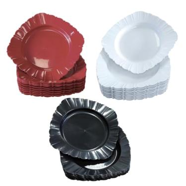 Imagem de Kit 50 Pratos Plástico Quadrado Resistente, Leve, Reutilizável, Ideal pra Festas pratos descartaveis para festa(Misto Vermelho+Preto+Branco)