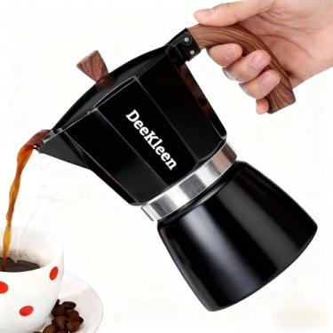 Imagem de DeeKleen Cafeteira Moka de alumínio, cafeteira de moka, cafeteira italiana, cafeteira cubana, cafeteira Greca (preta, 3 xícaras de 150 ml)