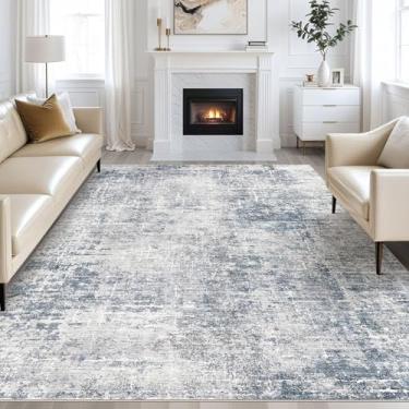 Imagem de Tapete abstrato para sala de estar 22 x 30,5 cm - Tapete moderno lavável macio e fino para sala de estar, quarto, mesa de jantar, tapete neutro para casa, escritório, sala de jogos, berçário - azul e