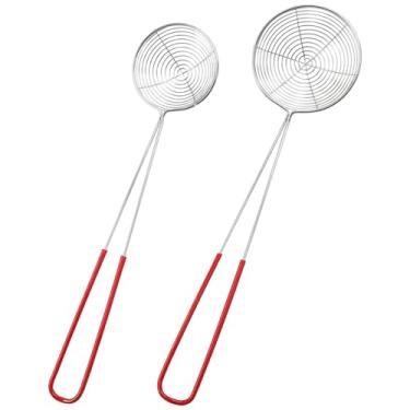 Imagem de Murtenze Pacote com 2 colheres de coador de aço inoxidável, colher de escumadeira de arame de concha, coador de panela quente com alça para filtro de óleo de cozimento de cozinha, almôndega (2