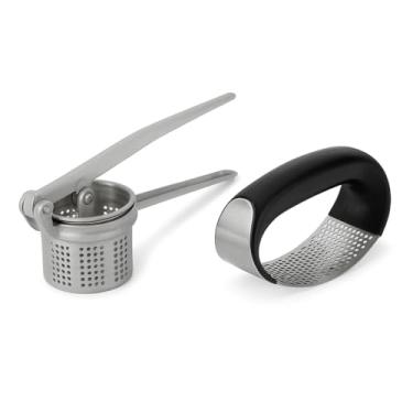 Imagem de Kit Utensílios de Cozinha, Amassador de Batata em Alumínio 22cm e Amassador de Alho Manual em Aço Inox 11,5cm, Resistentes