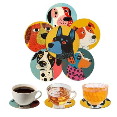 Imagem de Conjunto de 6 porta-copos fofos para cães - conjunto de porta-copos de madeira grossa para proteção contra calor e umidade, ideal para bar em casa, mesa de escritório, decoração de fazenda para