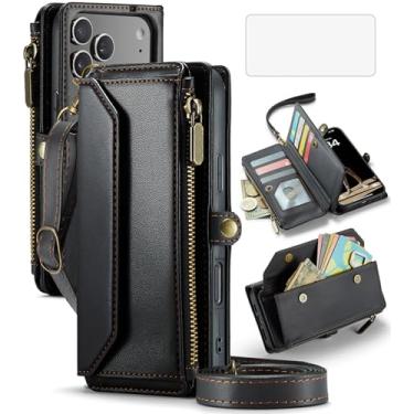 Imagem de Asuwish Capa de celular para iPhone 17 Pro Max 6,9 polegadas com zíper com protetor de tela de vidro temperado e porta-cartão com bloqueio RFID para celular i Phone17 17Pro i17 ProMax 17ProMax