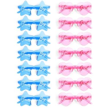 Imagem de Matcheck 14 peças de óculos de sol reveladores de gênero coração estrela Shpaed rosa azul equipe meninas/meninos lembrancinhas de festa de chá de bebê, Estrela + coração, Medium