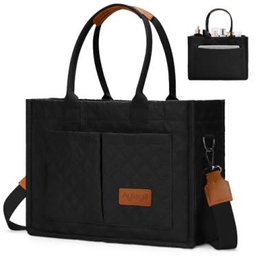 Imagem de Bolsa feminina com compartimentos de bolsos, bolsa transversal de nylon, bolsas de ombro, bolsas de trabalho casuais, bolsa de mão, Preto
