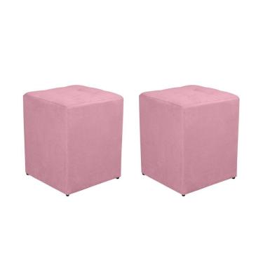 Imagem de Kit 2 Puff Quadrado Decorativo Suede Cor:rosa