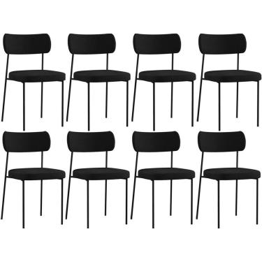 Imagem de Kit 08 Cadeiras Decorativas Estofadas Para Sala De Jantar Melina L02 Poliéster Preto - Lyam
