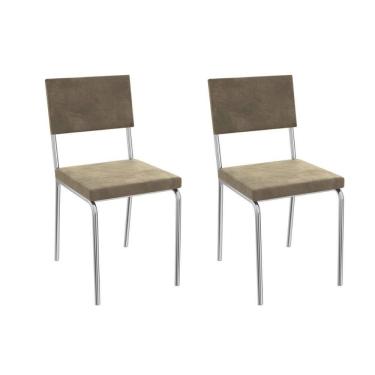 Imagem de Cadeira Sala de Jantar Zaria 2C128 Aço Kit 2 Uni Cromado/Bege A036 Suede Veludo - Kappesberg
