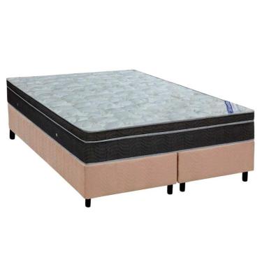 Imagem de Cama Box King: Colchão Molas Ortobom Nanolastic Light Selado + Base Crc Suede Bege(186X198)