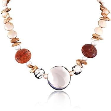 Imagem de Colar de pérolas de água doce de 50,8 cm, feito à mão com pérolas redondas creme de 9 a 10 mm, ágata turquesa, presente para ela, dia das mães, 20", Pérola, Pérola