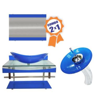 Imagem de Combo 2 em 1 - Gabinete 90cm Luxemburgo + Torneira Ibiza - EKASA, Azul