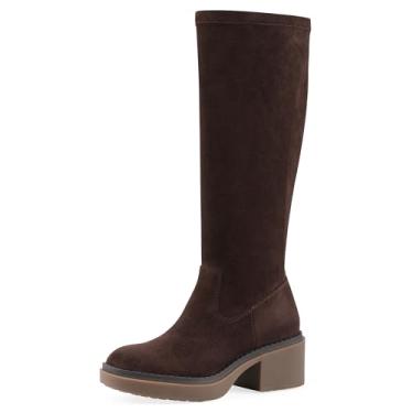 Imagem de WHITE MOUNTAIN Bota feminina Marcella Block Heel cano alto, Tecido marrom, 40