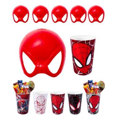 Imagem de Kit 10 Copos Spider-Man e 10 Máscaras Aranha Lembrancinha Decoração de