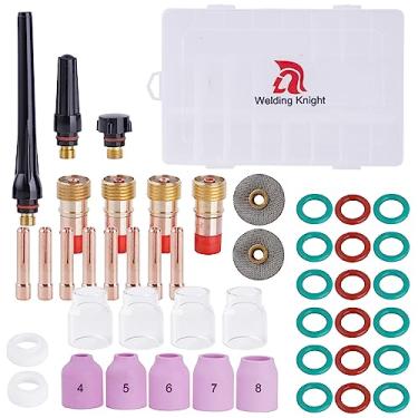 Imagem de Welding Knight 46 peças de tocha de soldagem TIG lente de gás stubby #12 kit de acessórios de copo de vidro para TIG WP-17/18/26